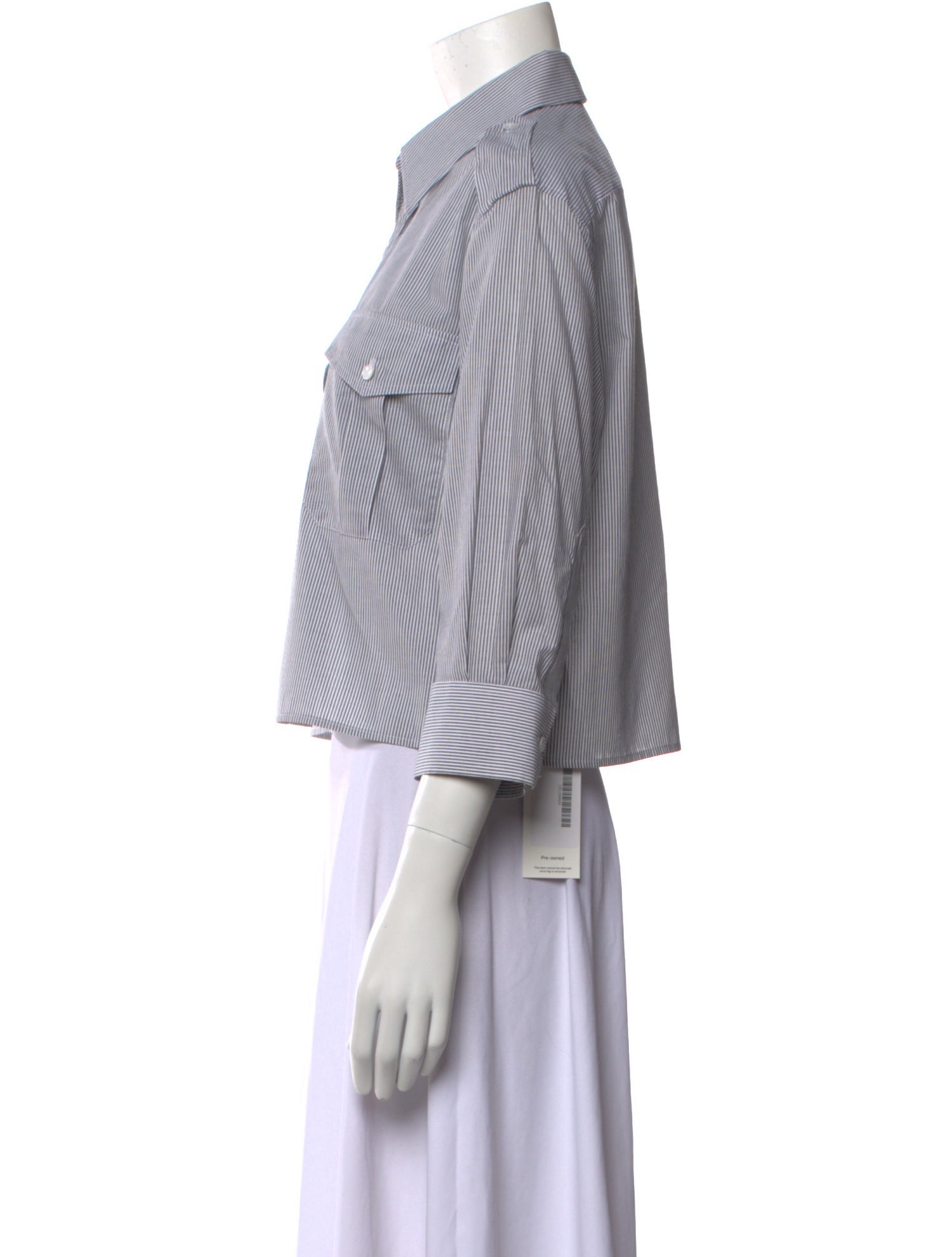 Celine Striped Three-Quarter Sleeve Button-Up Top