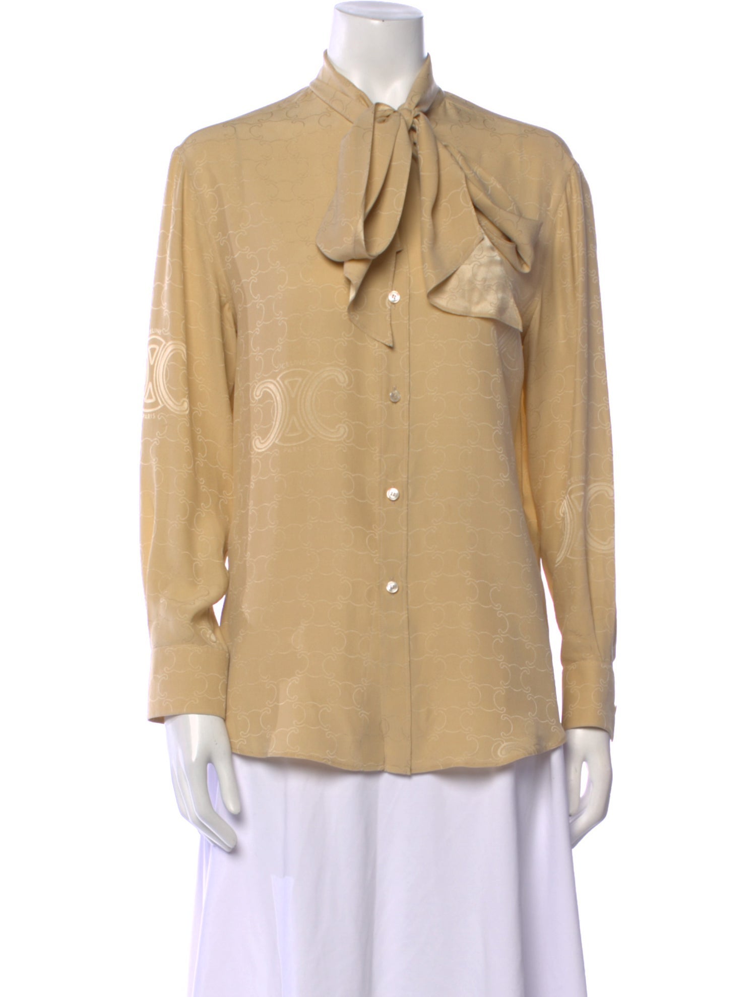 Celine Silk Long Sleeve Button-Up Top