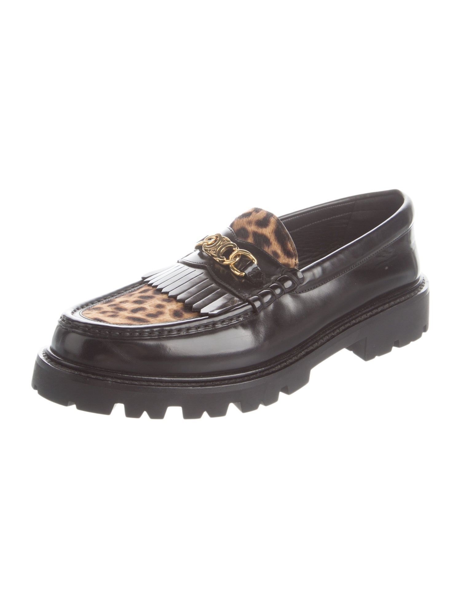 Celine Leather Animal Print Loafers