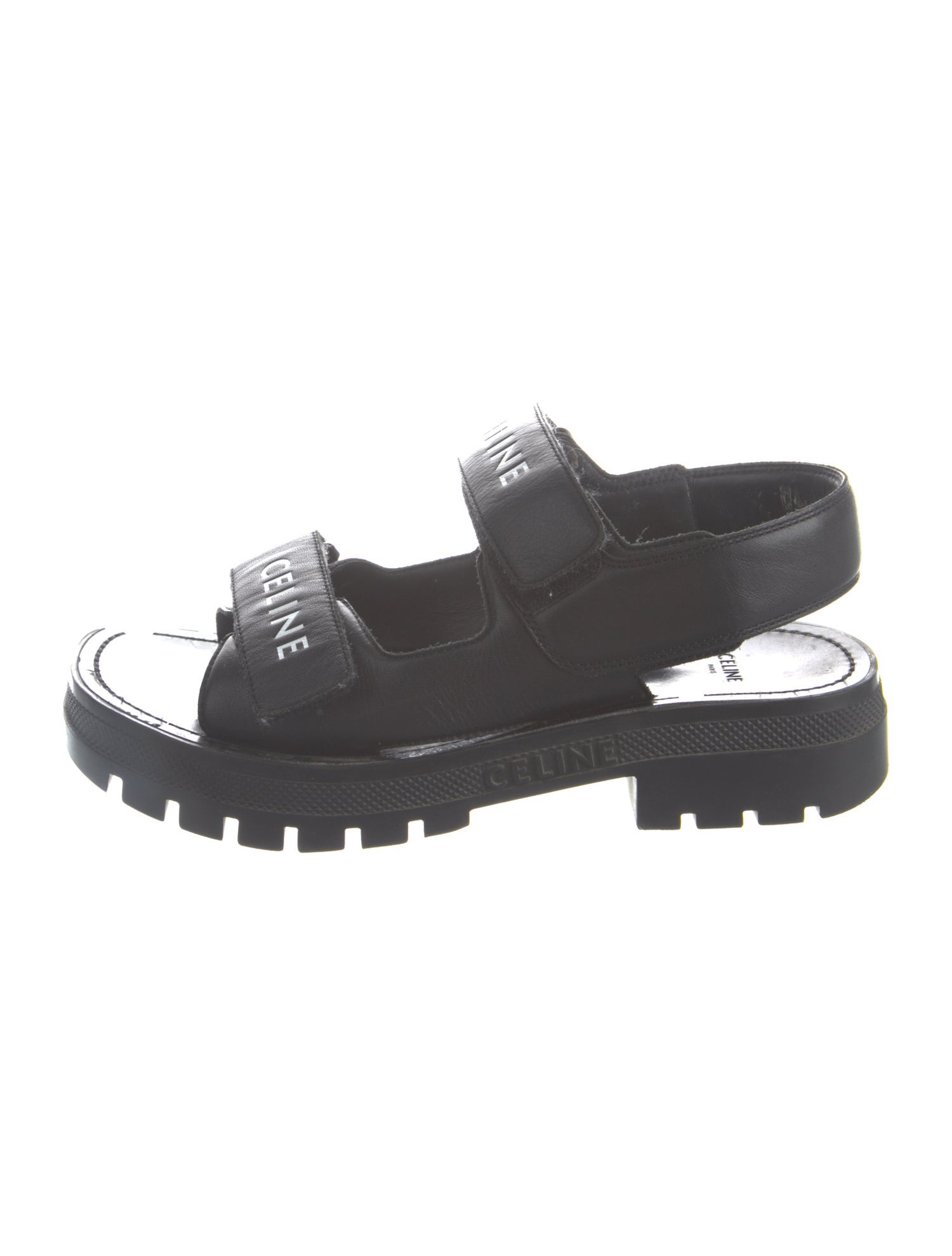 Celine Leather Graphic Print Slingback Sandals