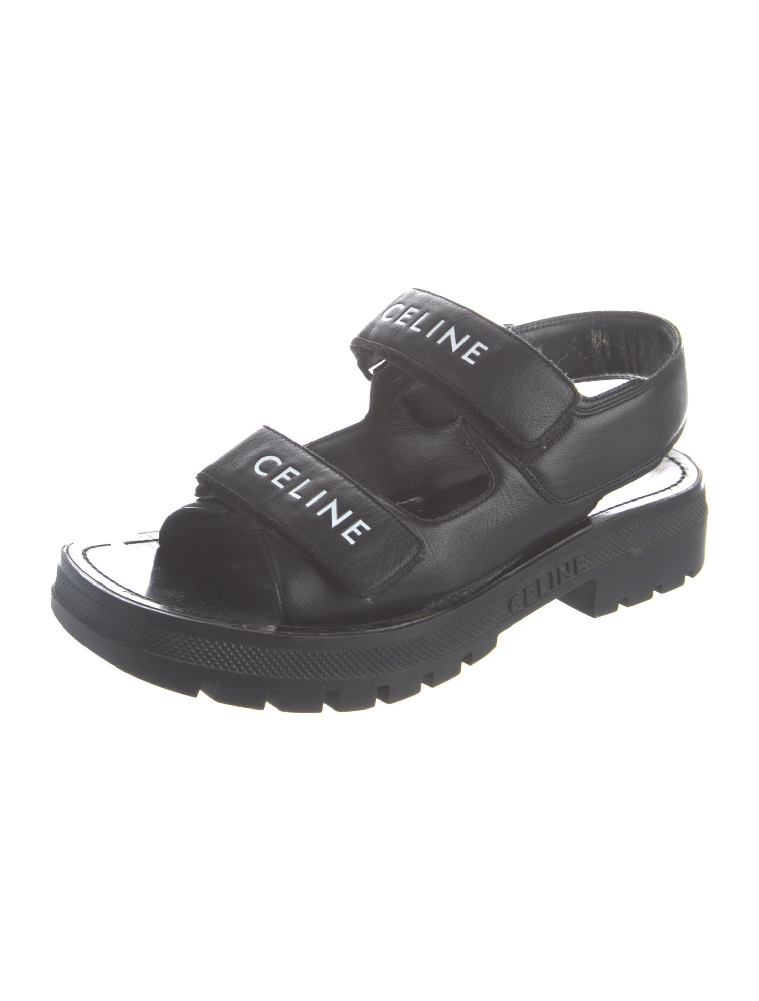 Celine Leather Graphic Print Slingback Sandals