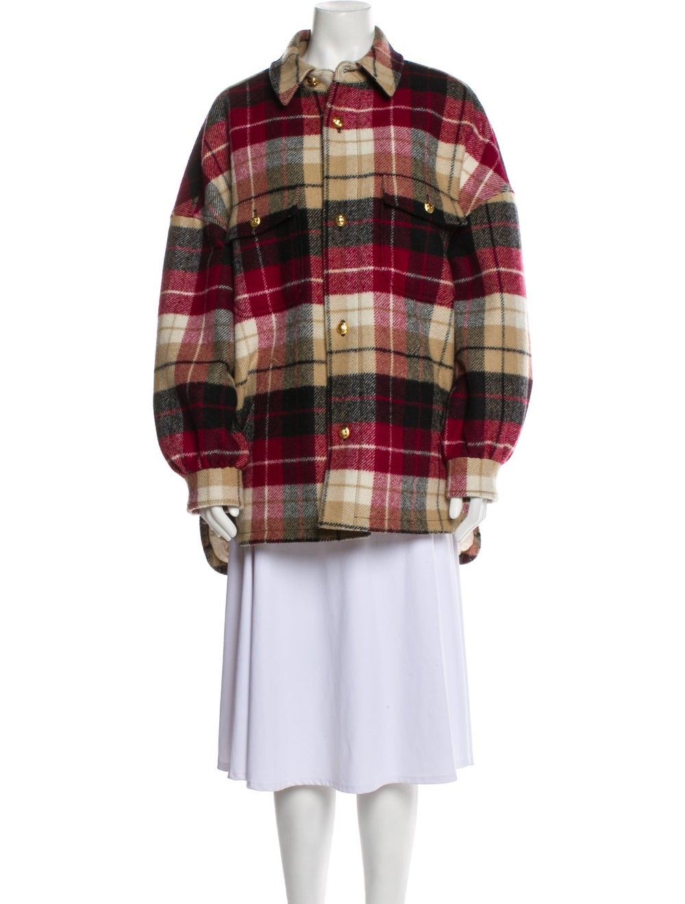 Celine Wool Button-Up Top By Hedi Slimane Red Pla… - image 1