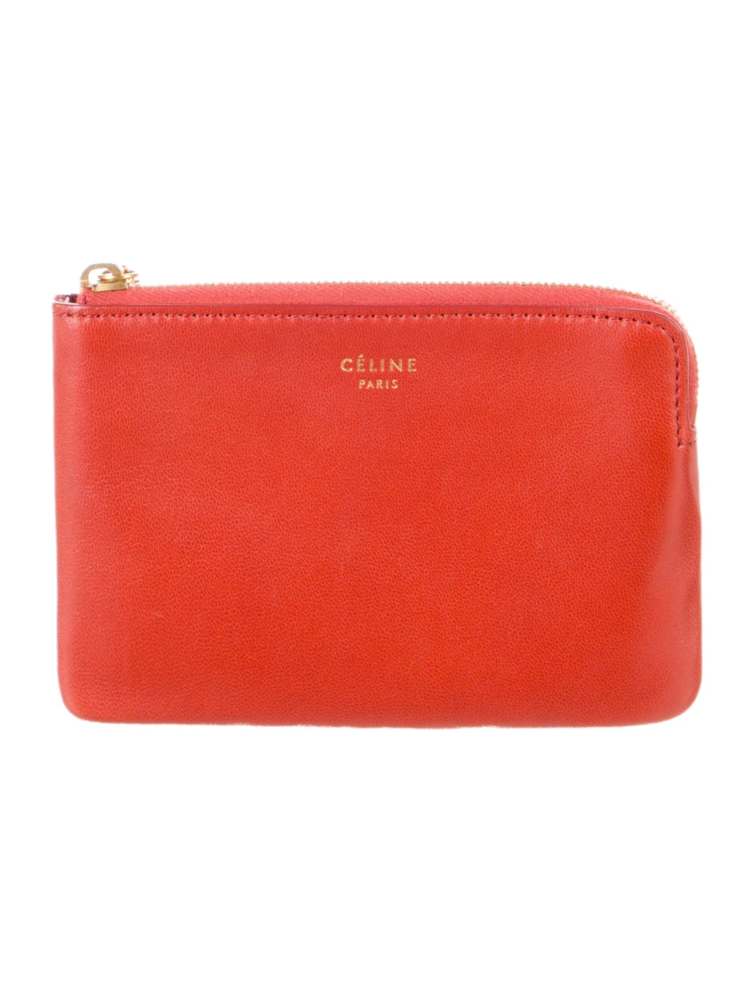 Celine Orange Leather Gold Tone Keychain