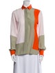 Celine Silk Colorblock Pattern Button-Up Top