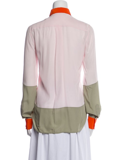 Celine Silk Colorblock Pattern Button-Up Top