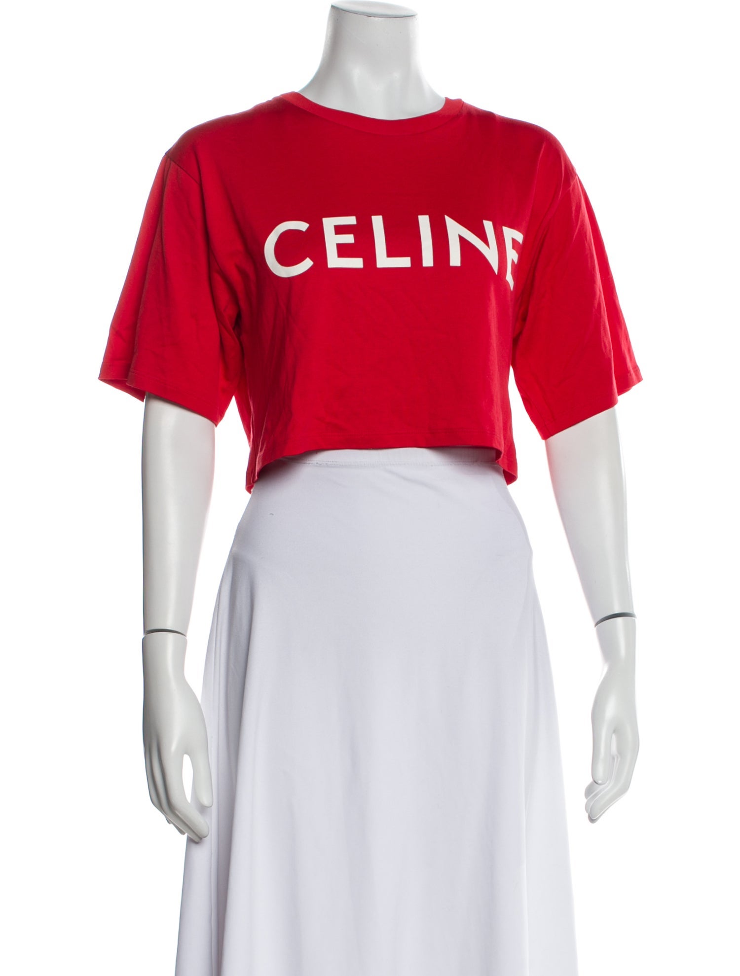 Celine Graphic Print Crew Neck Crop Top