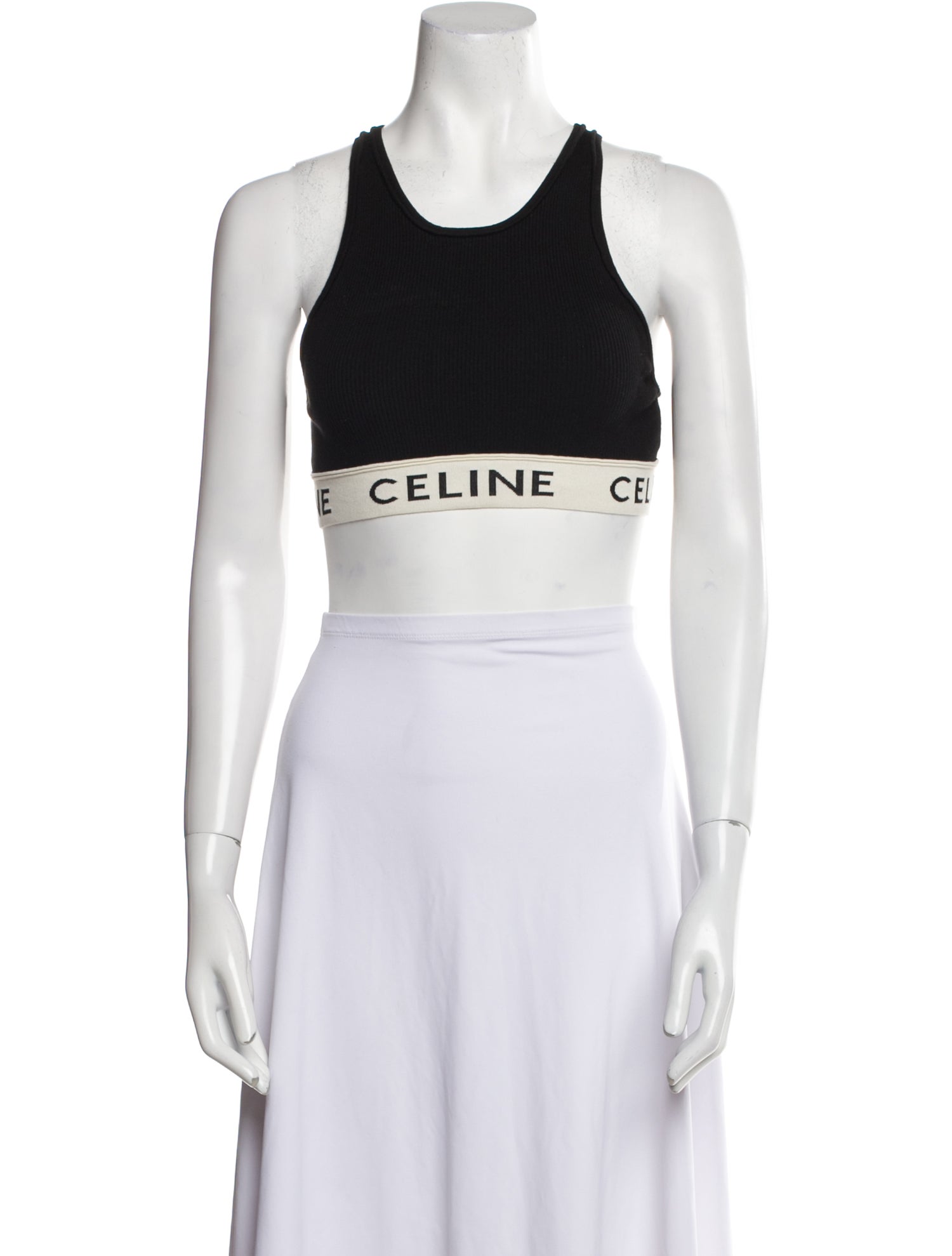 Celine Graphic Print Scoop Neck Crop Top