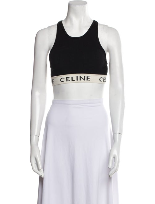 Celine Graphic Print Scoop Neck Crop Top