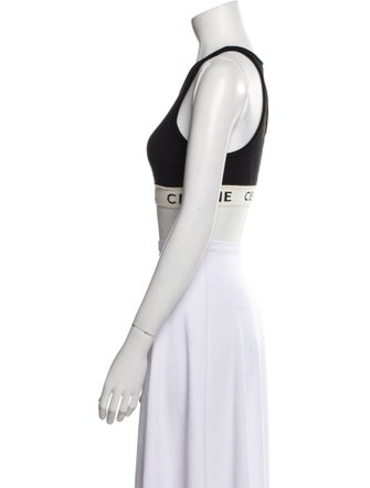 Celine Graphic Print Scoop Neck Crop Top