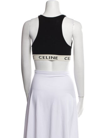 Celine Graphic Print Scoop Neck Crop Top