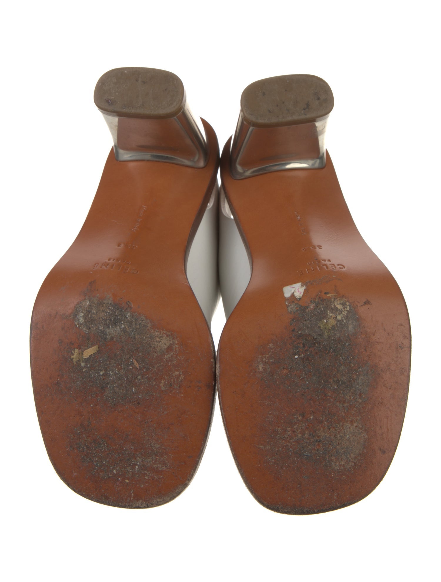 Celine Leather Colorblock Pattern T-Strap Sandals