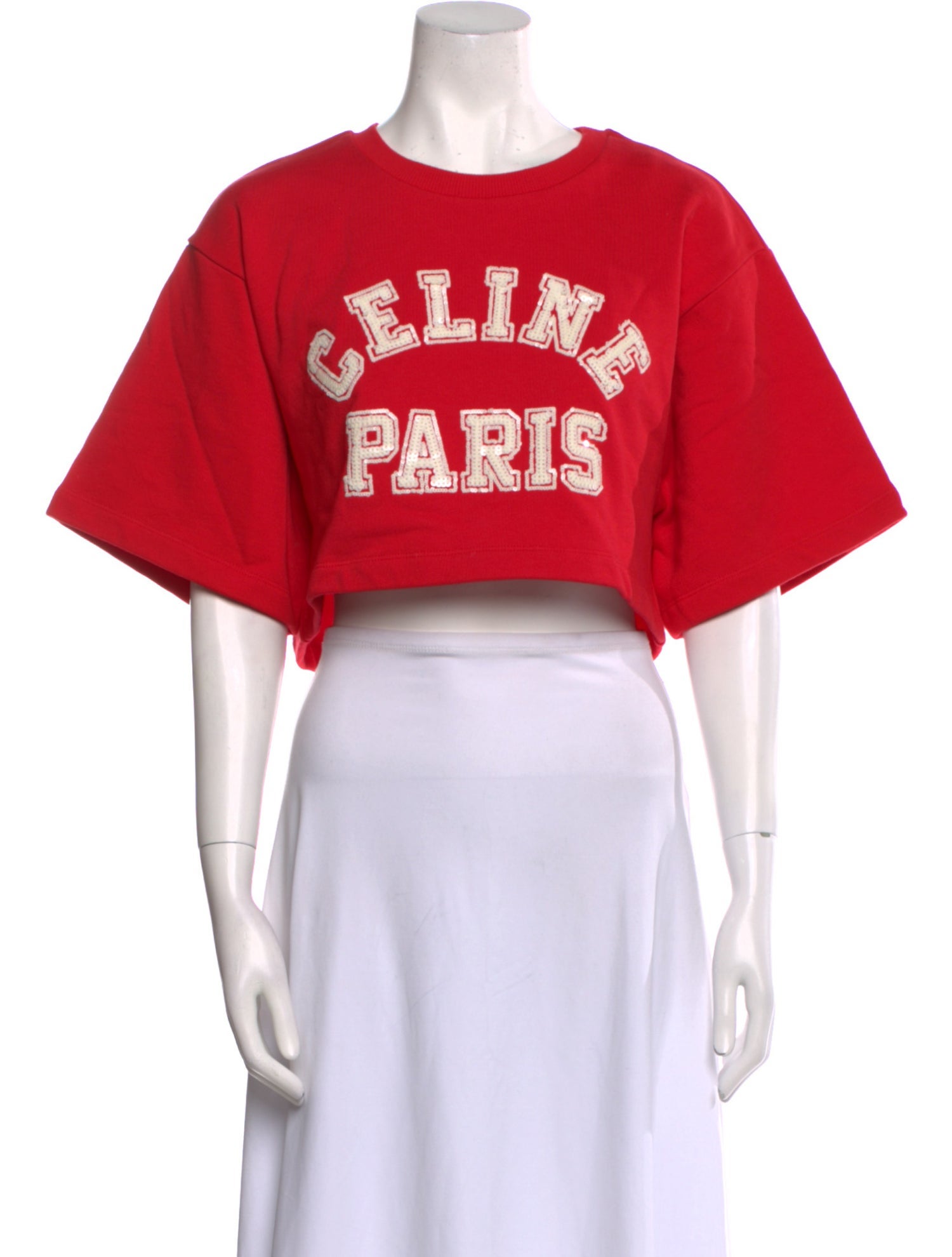 Celine Graphic Print Crew Neck Crop Top w/ Tags