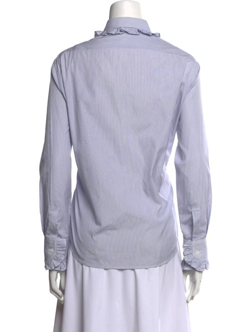 Celine Stripe Ruffle Trim Long Sleeve Striped Button-Up Top