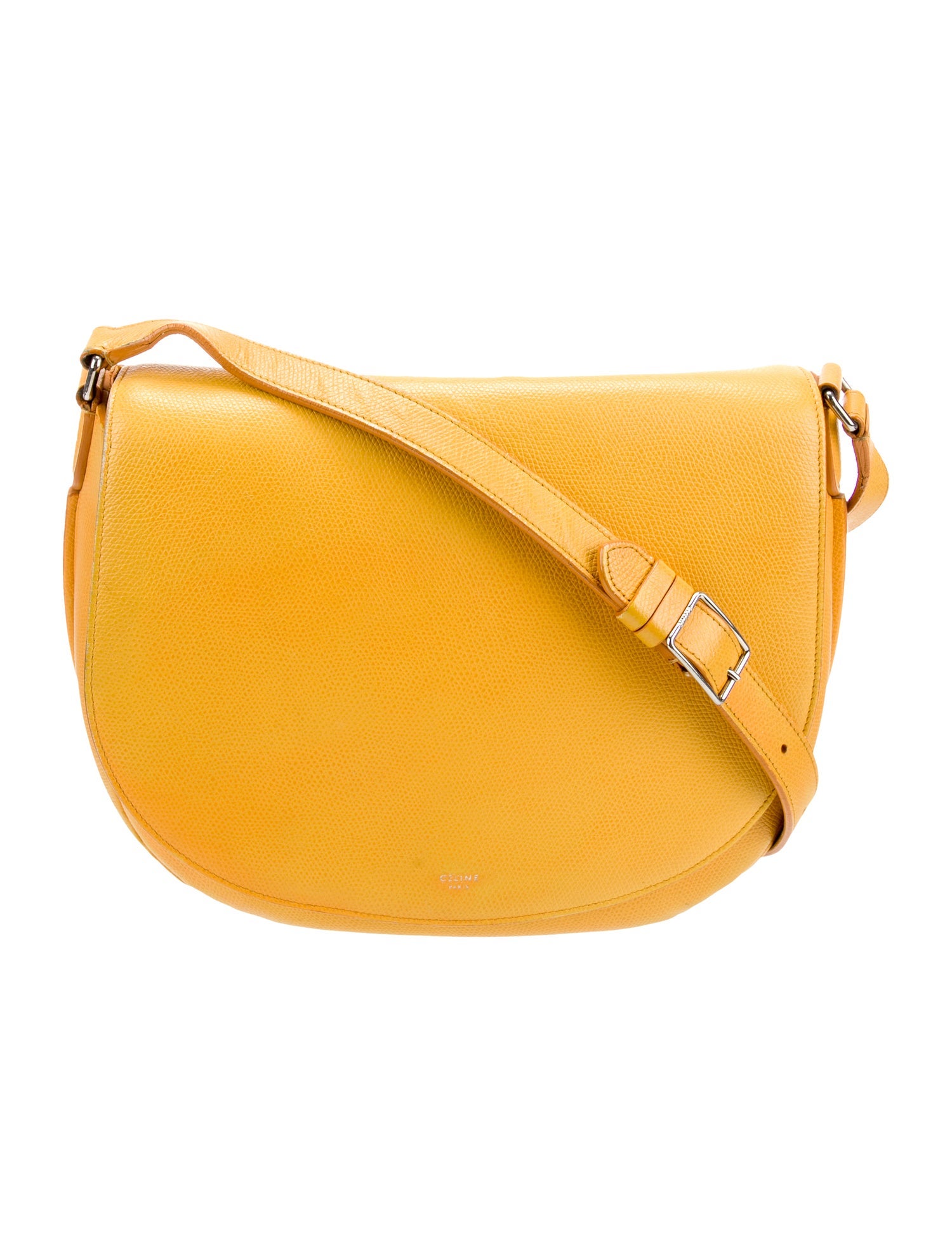 Celine Leather Yellow Grained Calfskin Trotteur Messenger Bag