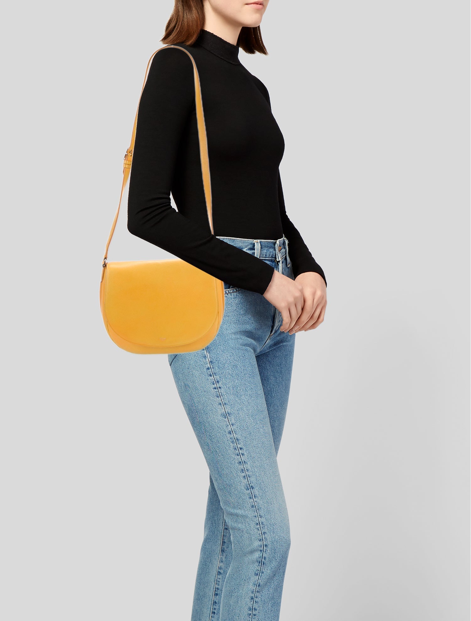 Celine Leather Yellow Grained Calfskin Trotteur Messenger Bag