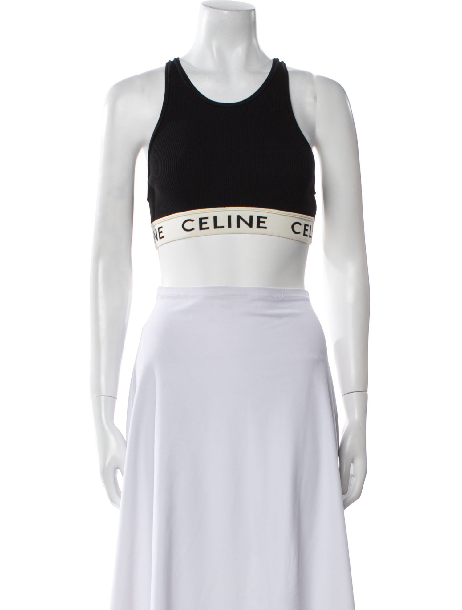 Celine Graphic Print Scoop Neck Crop Top