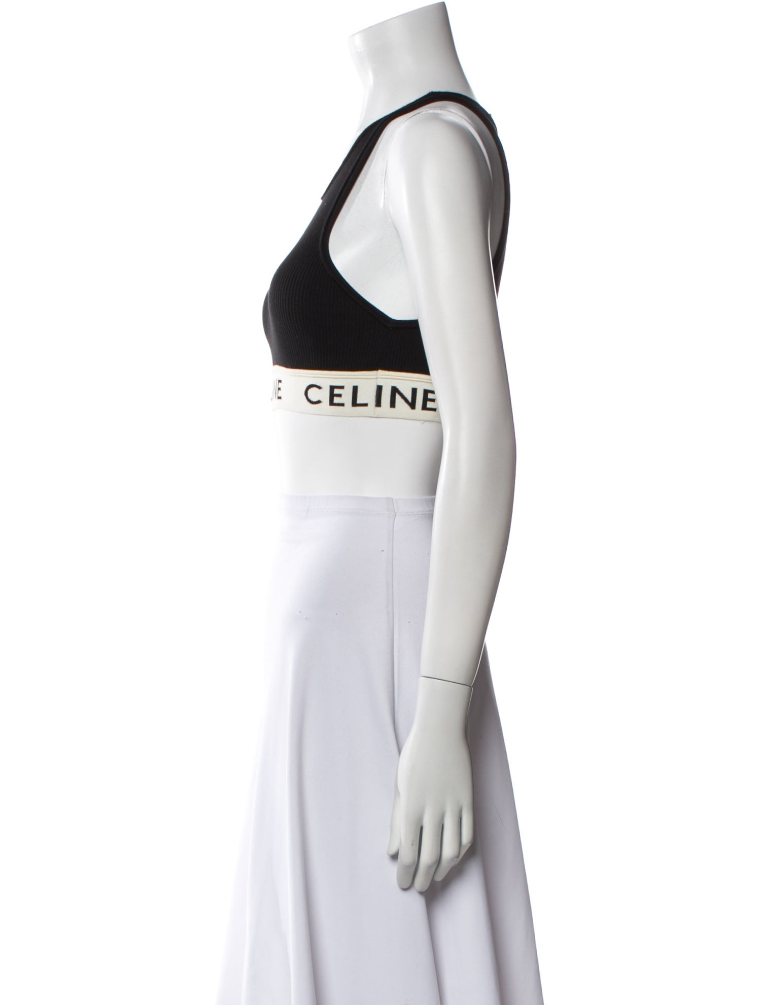 Celine Graphic Print Scoop Neck Crop Top