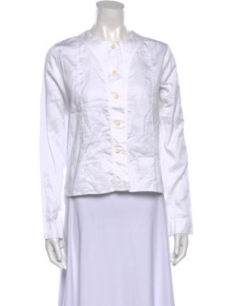 Celine Crew Neck Long Sleeve Button-Up Top