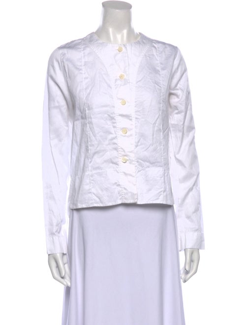 Celine Crew Neck Long Sleeve Button-Up Top