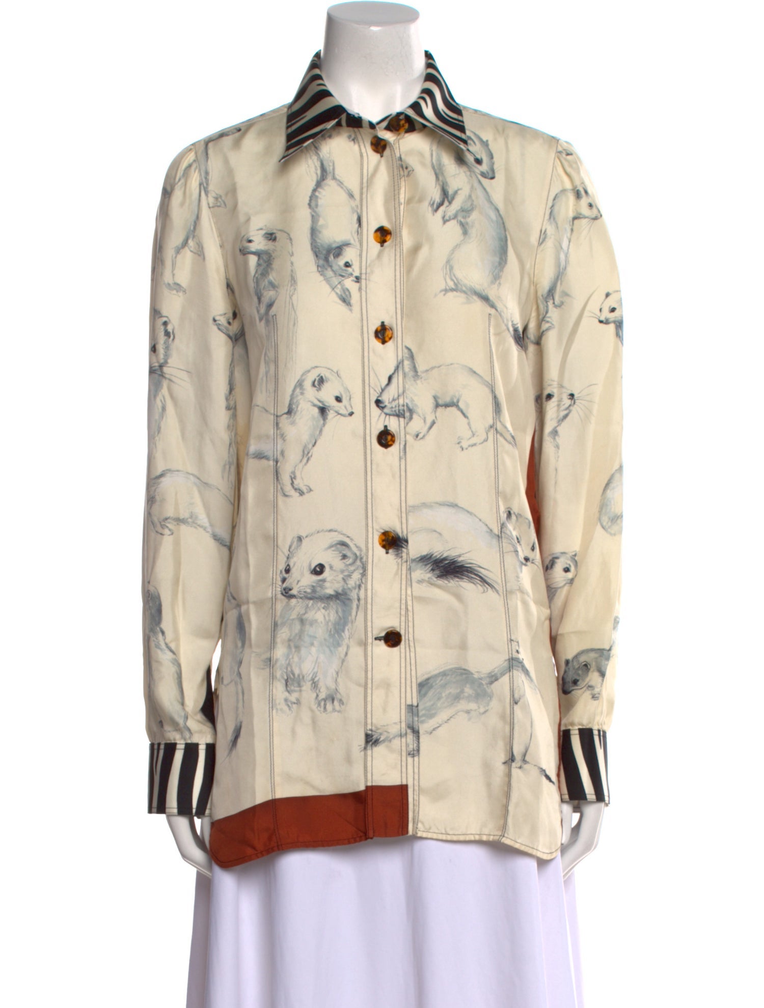 Celine Silk Printed Button-Up Top