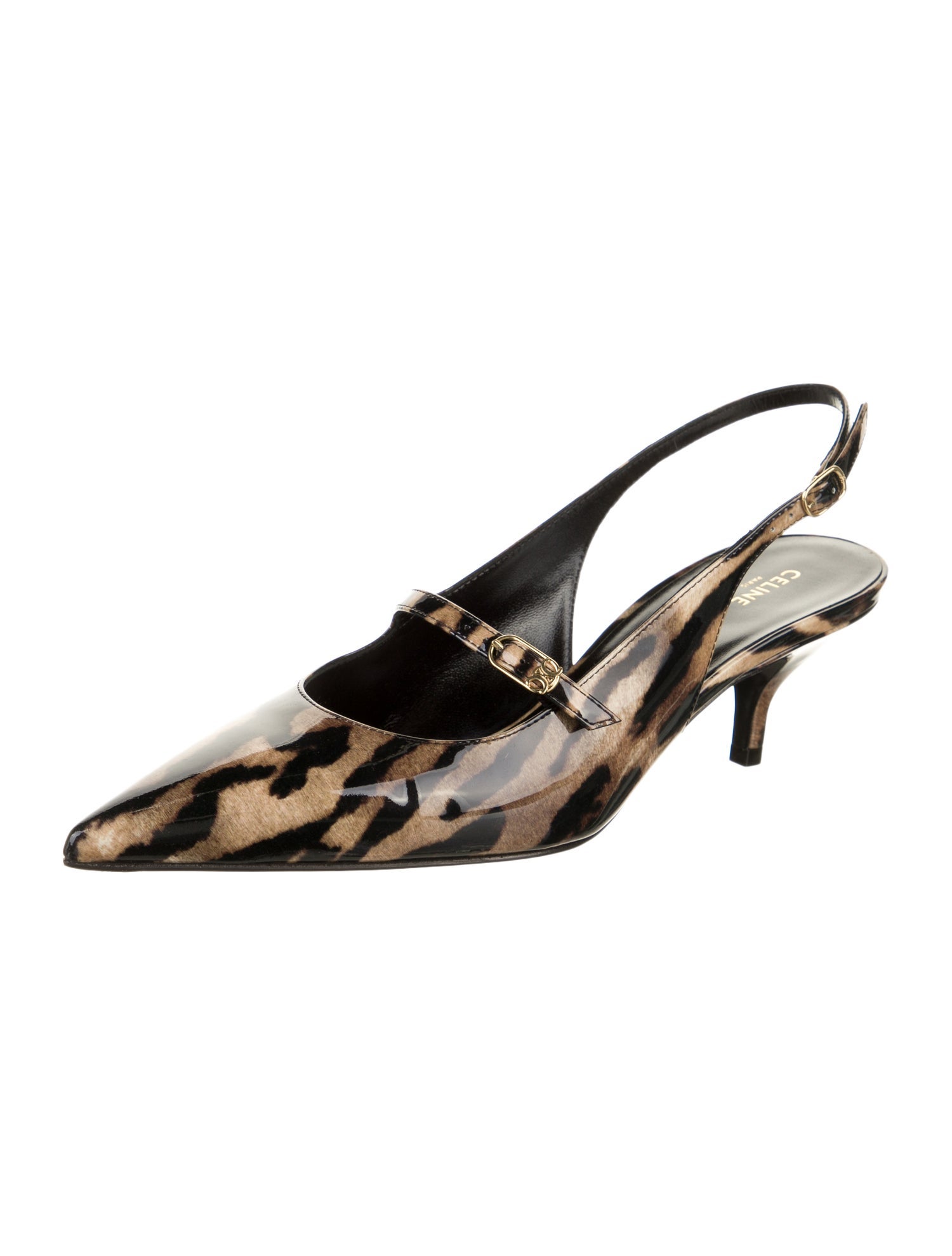Celine Patent Leather Animal Print Slingback Pumps