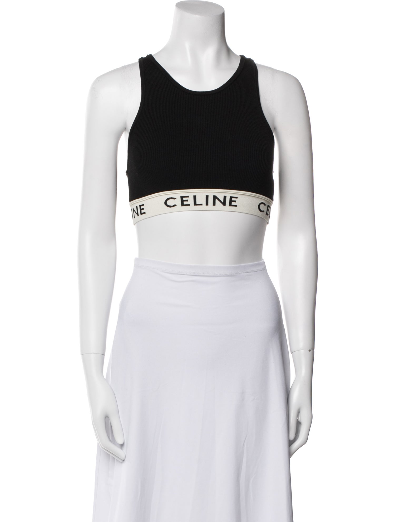 Celine Graphic Print Scoop Neck Crop Top