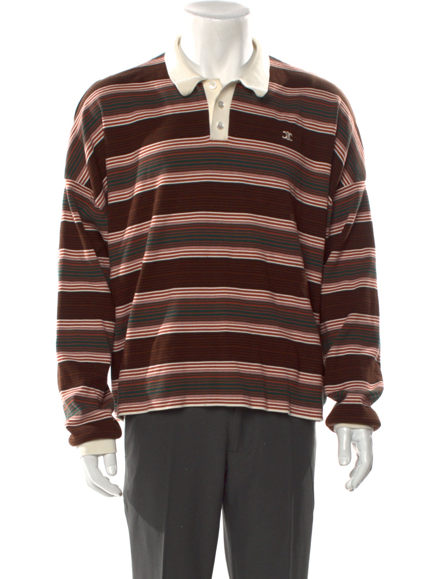 Celine Triomphe Striped Polo Shirt