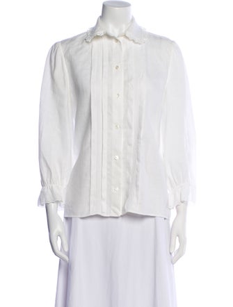Celine Linen Three-Quarter Sleeve Button-Up Top