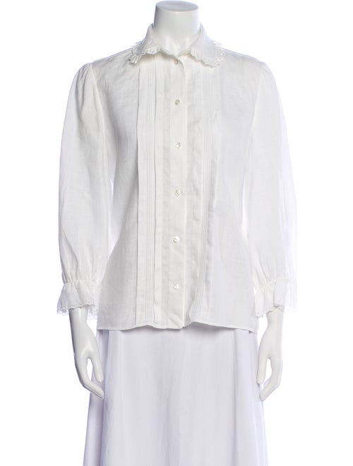 Celine Linen Three-Quarter Sleeve Button-Up Top