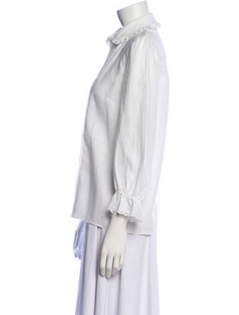 Celine Linen Three-Quarter Sleeve Button-Up Top