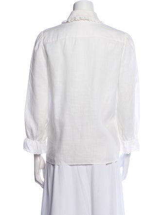 Celine Linen Three-Quarter Sleeve Button-Up Top