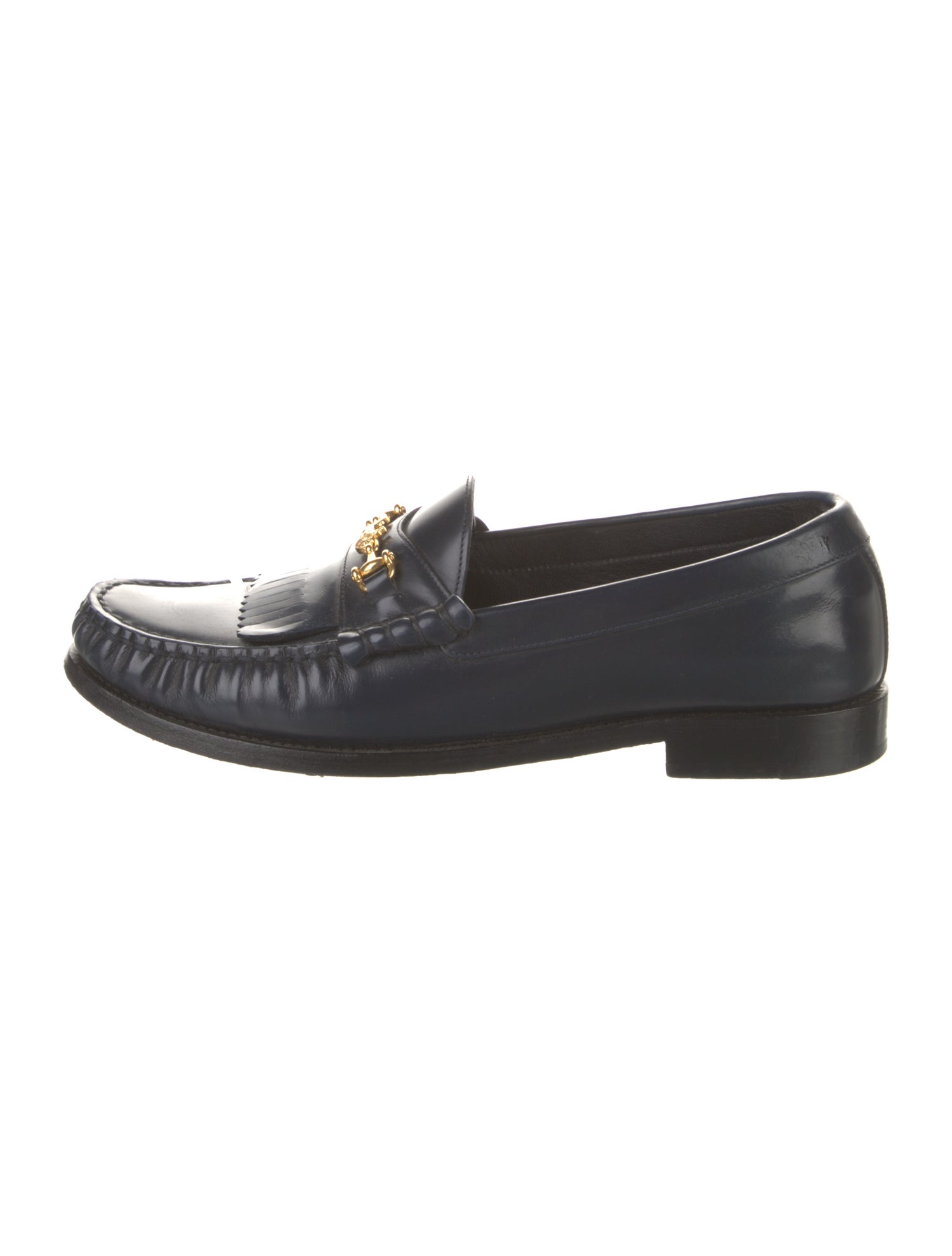 Celine Leather Fringe Trim Accent Loafers