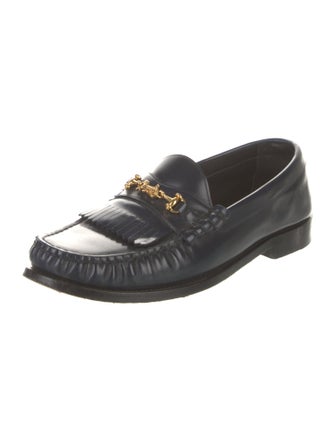 Celine Leather Fringe Trim Accent Loafers