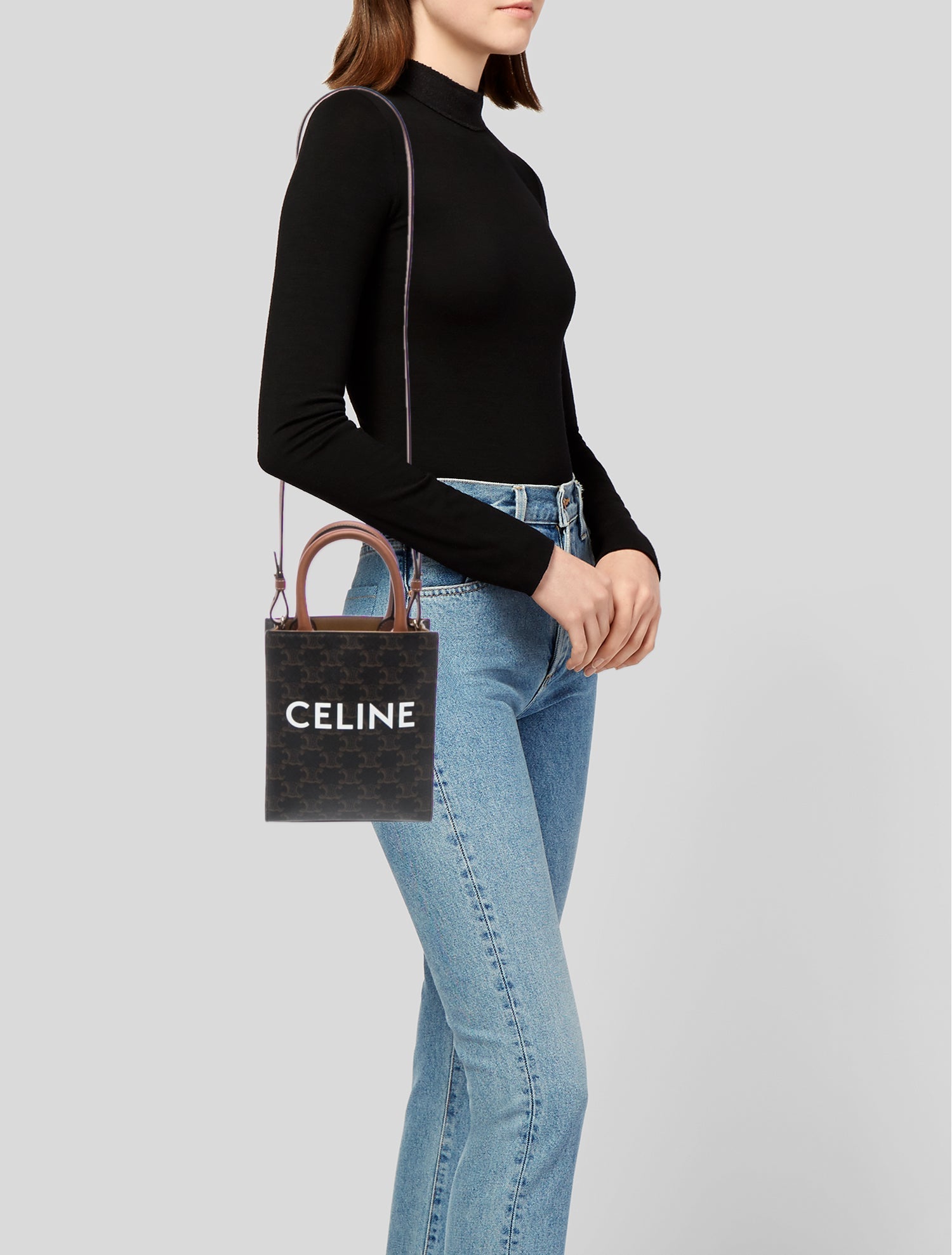 Celine Triomphe Canvas Calfskin Mini Top Handle Bag 2022