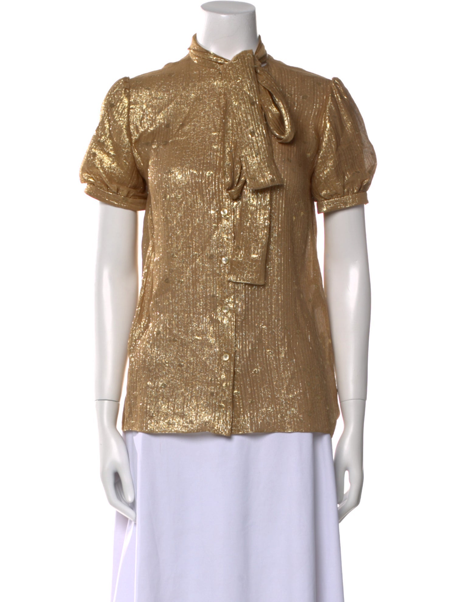 Celine Silk Mock Neck Button-Up Top