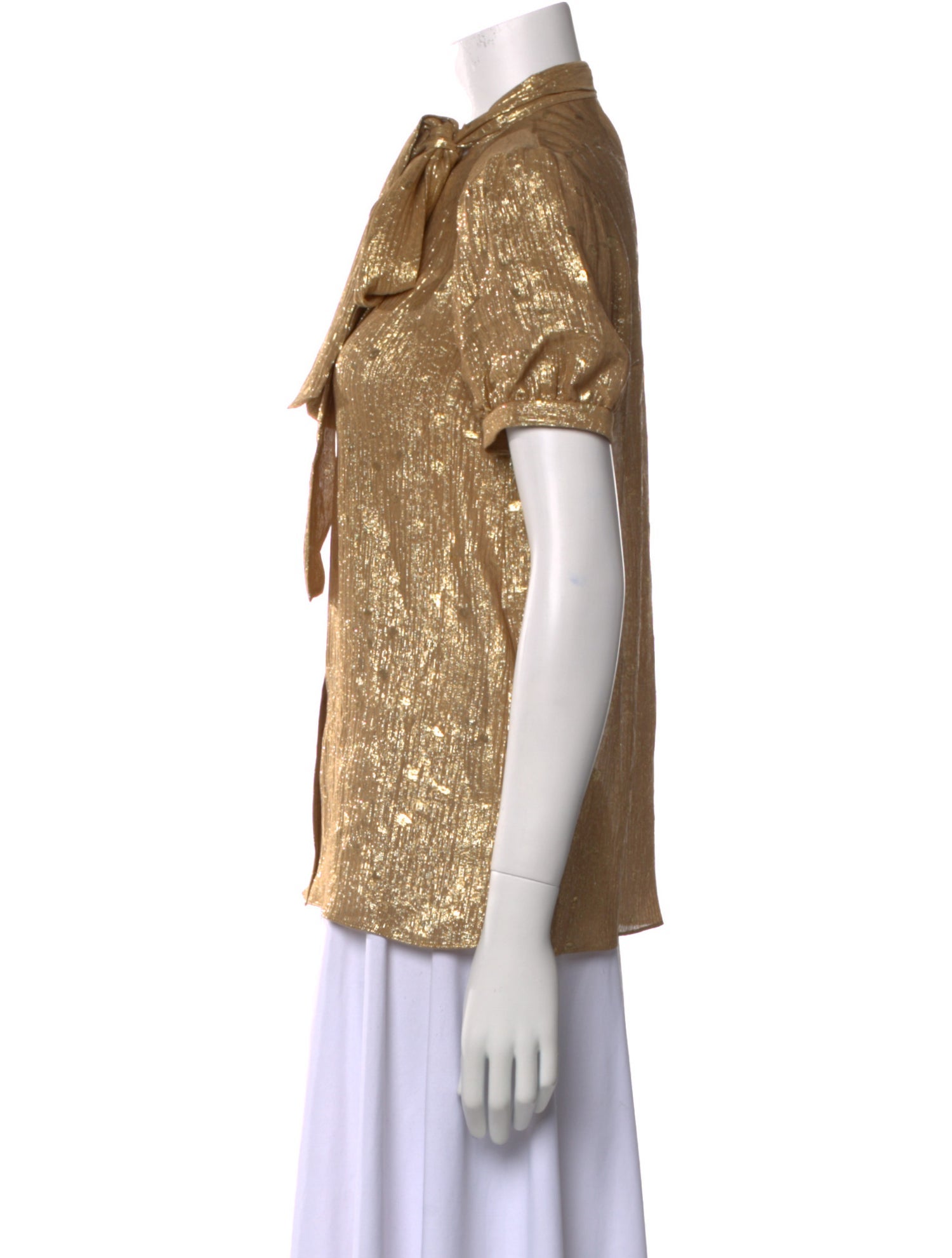 Celine Silk Mock Neck Button-Up Top