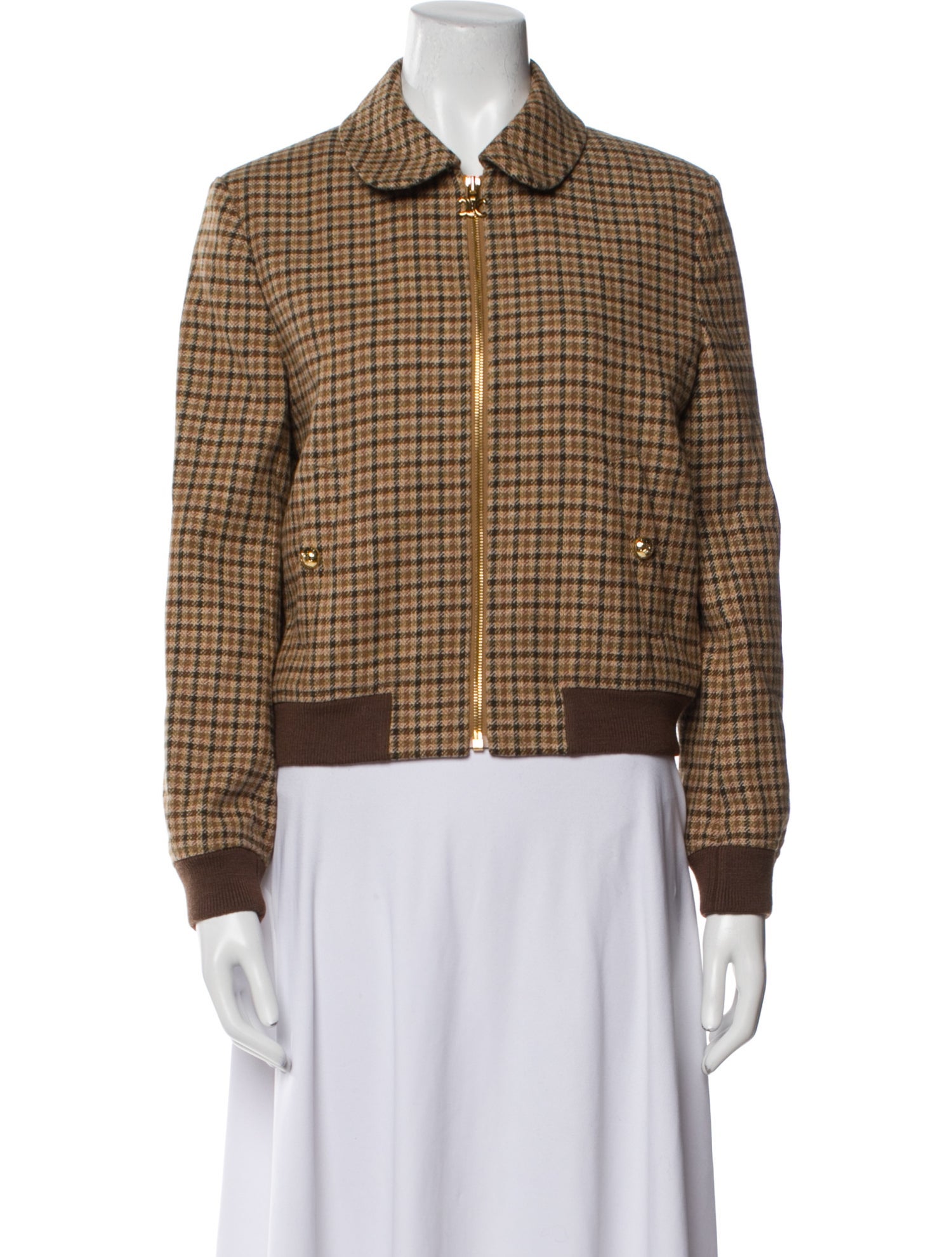 Celine Wool Plaid Print Bomber Jacket