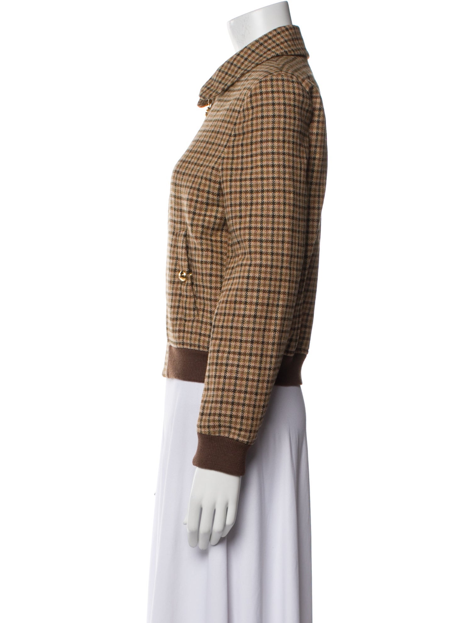 Celine Wool Plaid Print Bomber Jacket