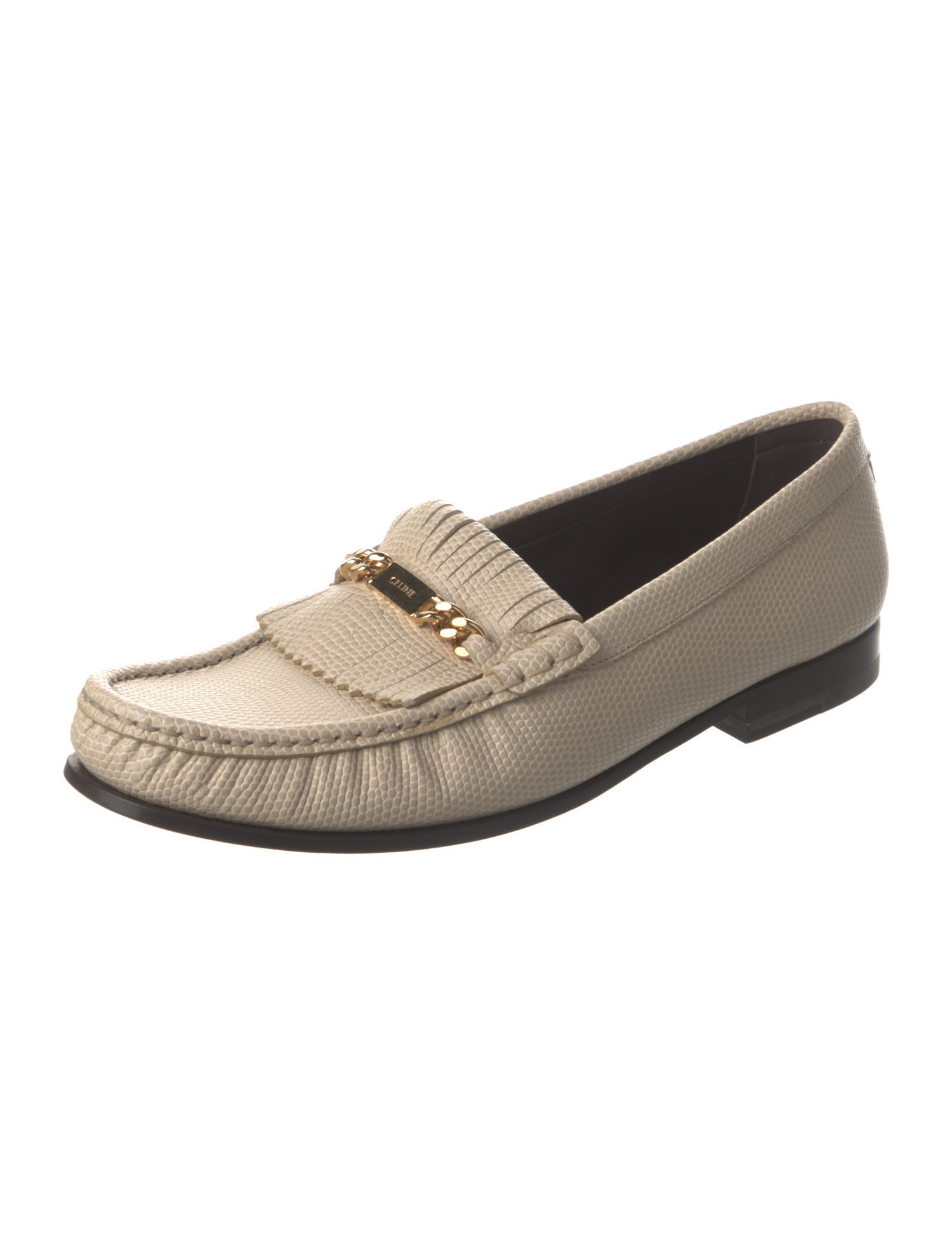 Celine Leather Chain-Link Accents Loafers