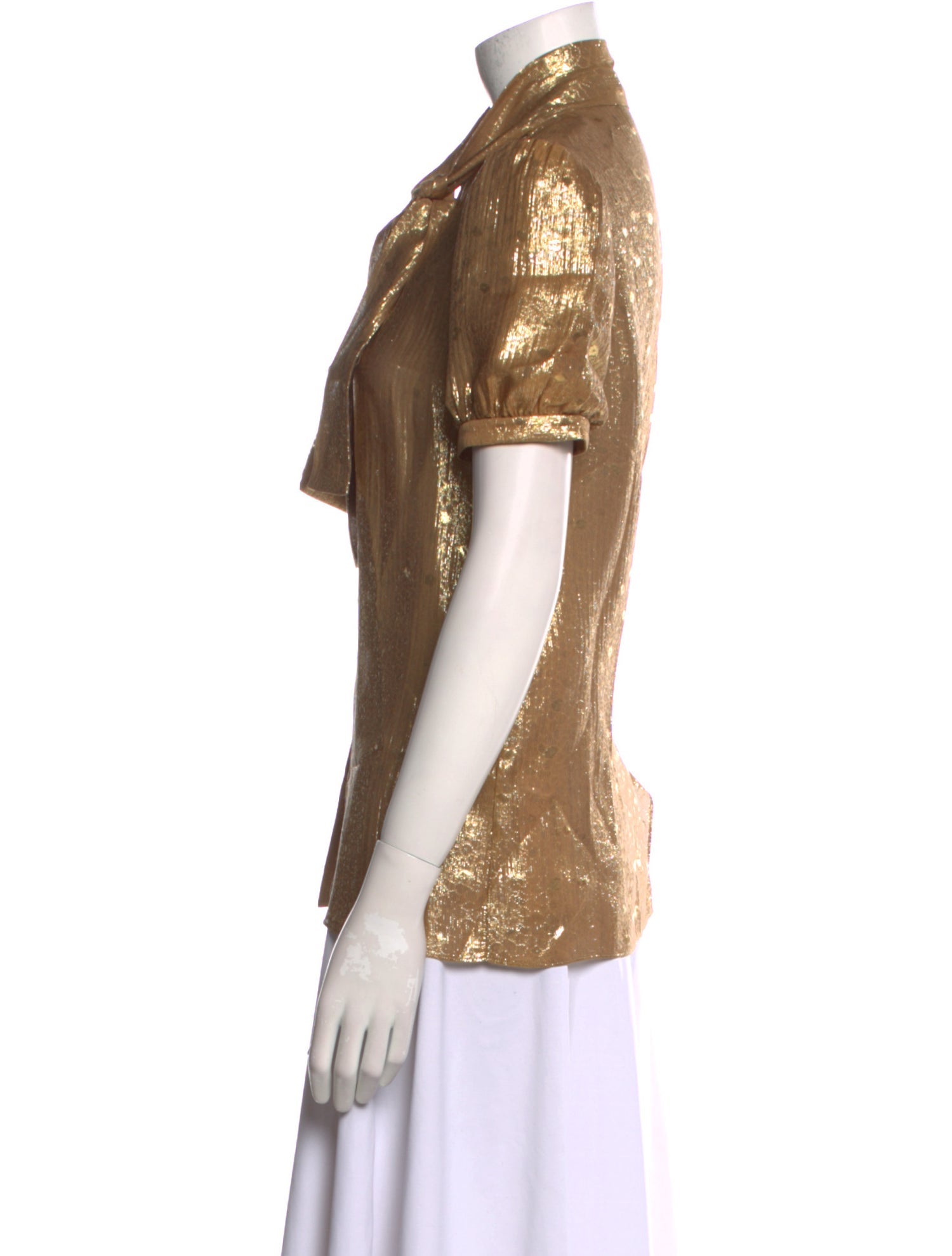 Celine Silk Short Sleeve Button-Up Top