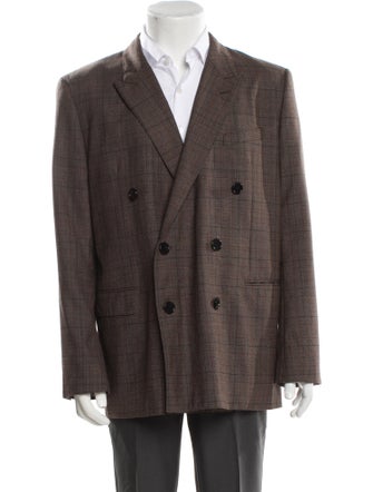 Celine Wool Plaid Print Blazer
