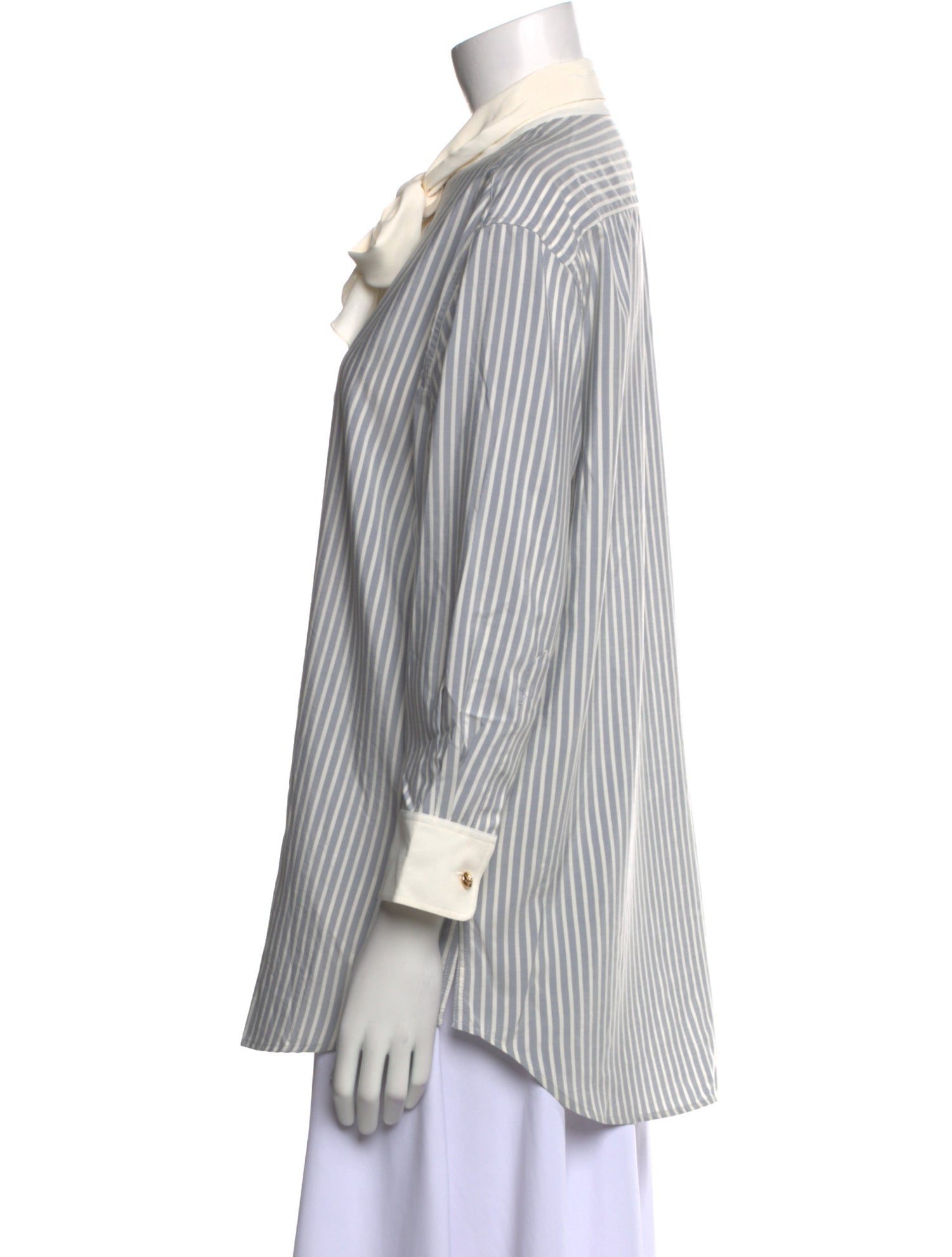 Celine Silk Striped Button-Up Top