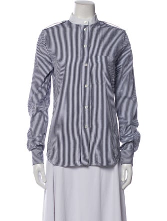 Celine Striped Mock Neck Button-Up Top