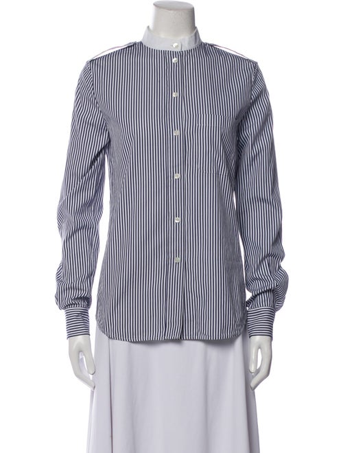 Celine Striped Mock Neck Button-Up Top
