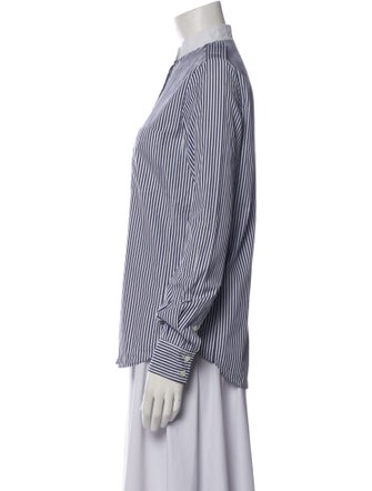 Celine Striped Mock Neck Button-Up Top