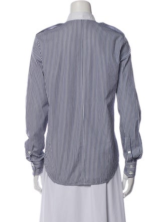 Celine Striped Mock Neck Button-Up Top