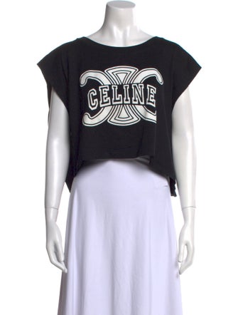 Celine Graphic Print Scoop Neck Crop Top