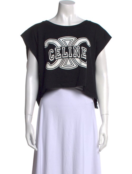 Celine Graphic Print Scoop Neck Crop Top