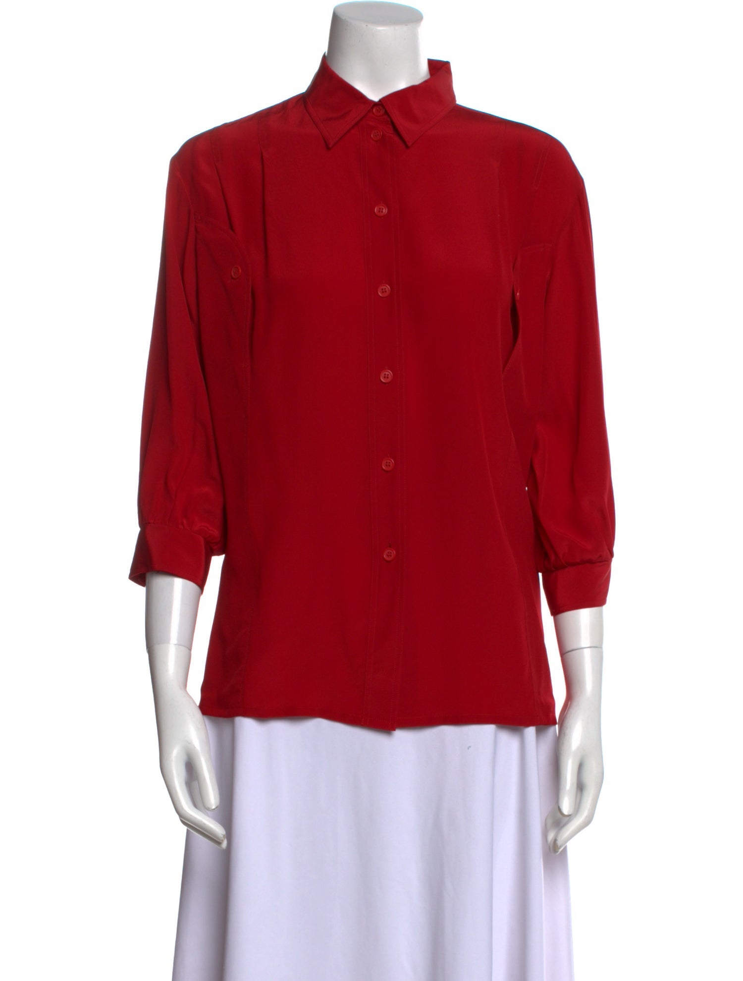 Celine Silk Three-Quarter Sleeve Button-Up Top