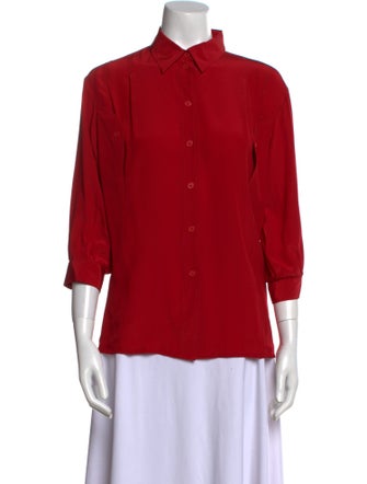 Celine Silk Three-Quarter Sleeve Button-Up Top